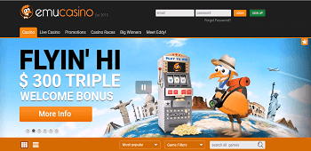 Emu Casino homepage 